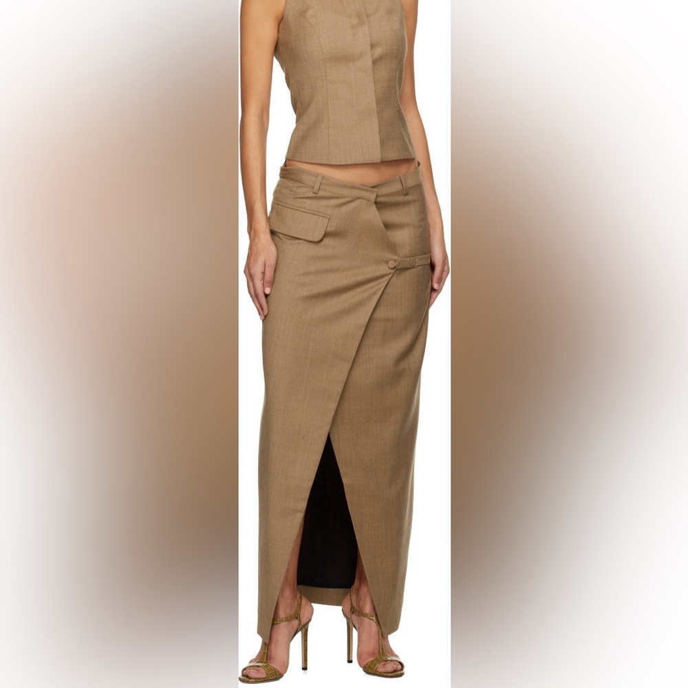 Aya Muse Brown Menti Maxi Wool long skirt slit wrap opening. NWT. - Picture 2 of 8